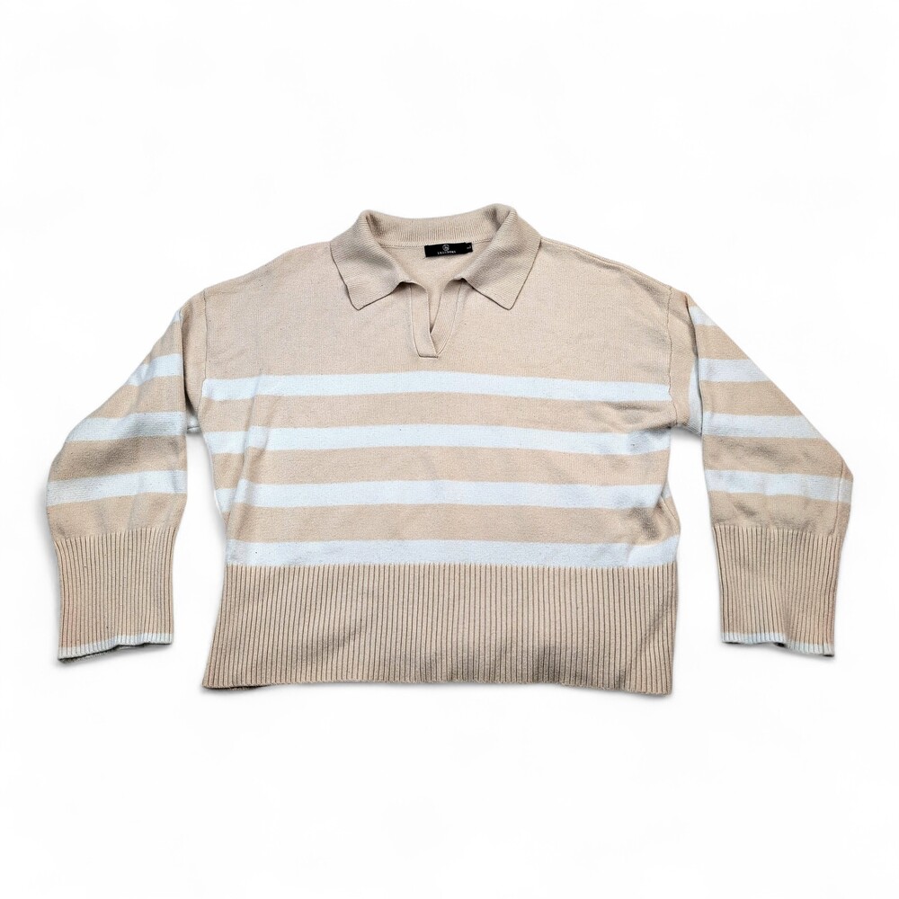 Lillusory‎ Striped Polo Sweater Beige White Size L
